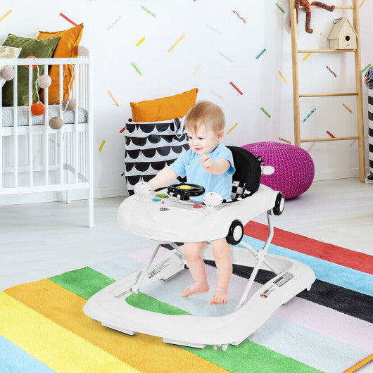 2-in-1 Foldable Baby Walker with Music Player and Lights-White