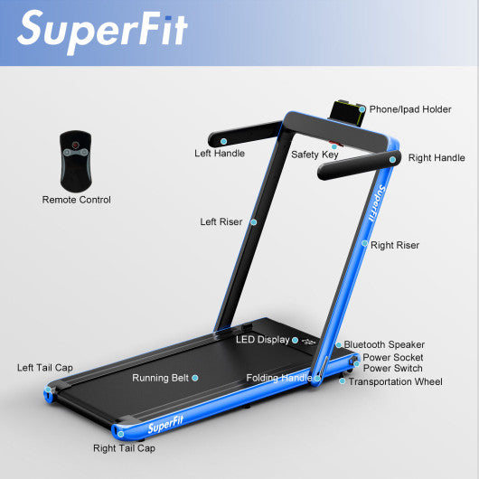 2.25HP 2 in 1 Folding Treadmill with APP Speaker Remote Control-Navy