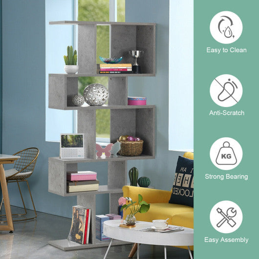 5 Cubes Ladder Shelf Corner Bookshelf Display Rack Bookcase-Gray
