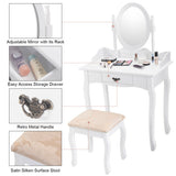 Wooden Vanity Makeup Set with Cushioned Stool and Oval Rotating Mirror
