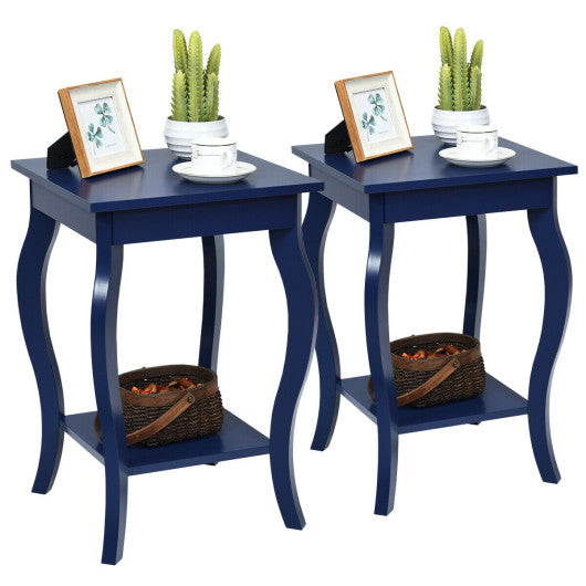 Set of 2 Side Table Sofa Table Night Stand with Shelf-Blue
