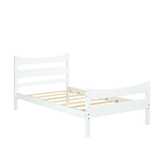 Twin Size Rustic Style Platform Bed Frame with Headboard and Footboard-White