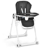 Baby High Chair Foldable Feeding Chair with 4 Lockable Wheels-Black