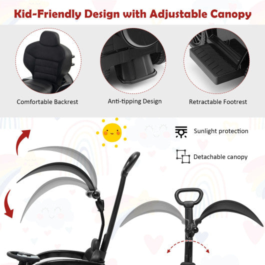 3-In-1 Ride on Push Car Mercedes Benz G350 Stroller Sliding Car with Canopy-Black