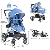 Folding Aluminum Baby Stroller Baby Jogger with Diaper Bag-Blue