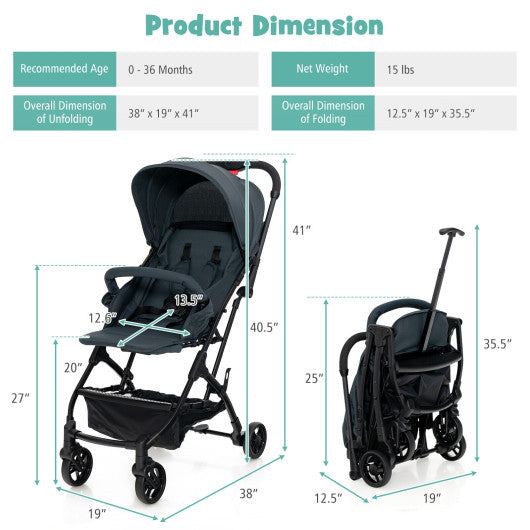 Lightweight Baby Stroller with One-Hand Quick Folding-Black