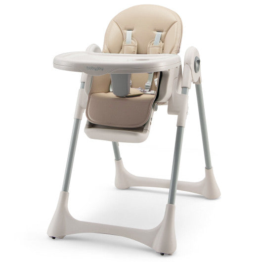 Baby Folding High Chair Dining Chair with Adjustable Height and Footrest-Beige