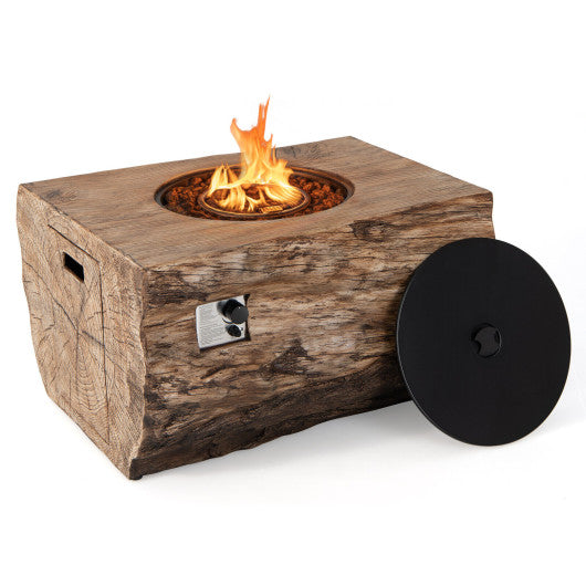 40 Inch Rectangle Propane Fire Pit Table Wood-Like Surface with Lava Rock PVC Cover-Natural