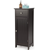 Wooden Bathroom Floor Storage Cabinet with Drawer and Shelf-Brown