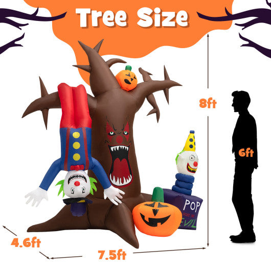 8 Feet Halloween Inflatable Tree Giant Blow-up Spooky Dead Tree with Pop-up Clowns
