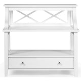 3-Tier Storage Rack End table Side Table with Slide Drawer -White