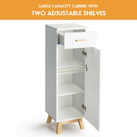Waterproof Bathroom Cabinet with Adjustable Shelves and Sliding Drawer-White