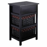 3 Tier Set of 2 Wood Nightstand with 1 and 2 Drawer -Black