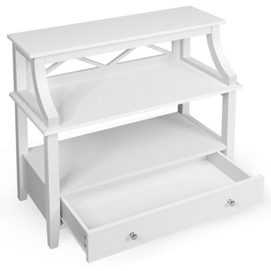 3-Tier Storage Rack End table Side Table with Slide Drawer -White