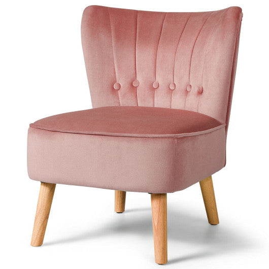 Armless Accent Chair Tufted Velvet Leisure Chair-Pink