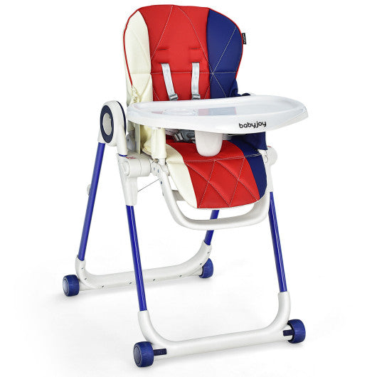 Baby High Chair Foldable Feeding Chair with 4 Lockable Wheels-Red