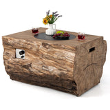 40 Inch Rectangle Propane Fire Pit Table Wood-Like Surface with Lava Rock PVC Cover-Natural
