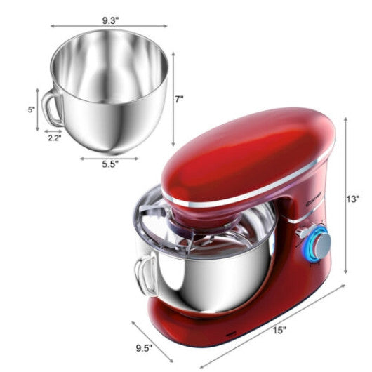 6.3 Quart Tilt-Head Food Stand Mixer 6 Speed 660W-Red