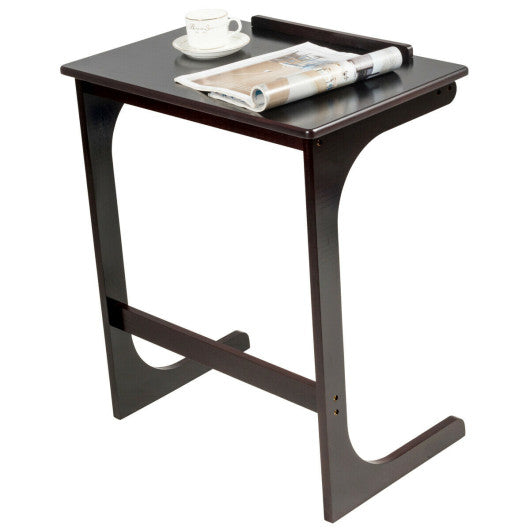 Adjustable C-Shape Couch End Table wth Tilting Top-Brown