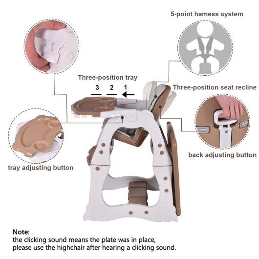 3 in 1 Infant Table and Chair Set Baby High Chair-Beige