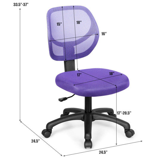 Low-back Computer Task Chair with Adjustable Height and Swivel Casters-Purple