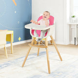 3-in-1 Convertible Wooden High Chair with Cushion-Pink