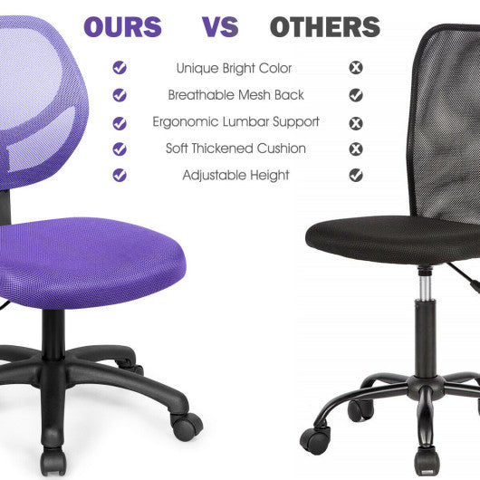 Low-back Computer Task Chair with Adjustable Height and Swivel Casters-Purple