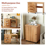 Folding Sewing Craft Table Shelf Storage Cabinet Home Furniture-Natural