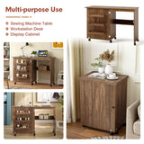 Folding Sewing Craft Table Shelf Storage Cabinet Home Furniture-Brown