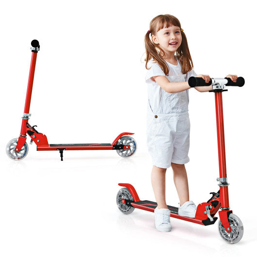 Folding Aluminum Kids Kick Scooter with LED Lights-Red