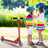 Folding Aluminum Kids Kick Scooter with LED Lights-Red
