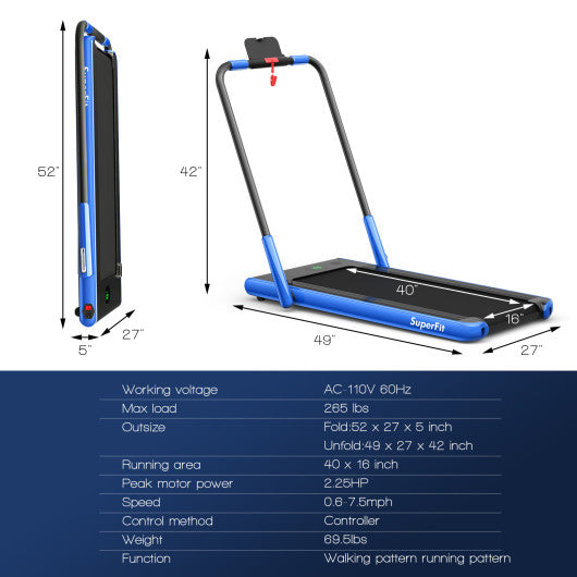 2-in-1 Folding Treadmill with Remote Control and LED Display-Blue