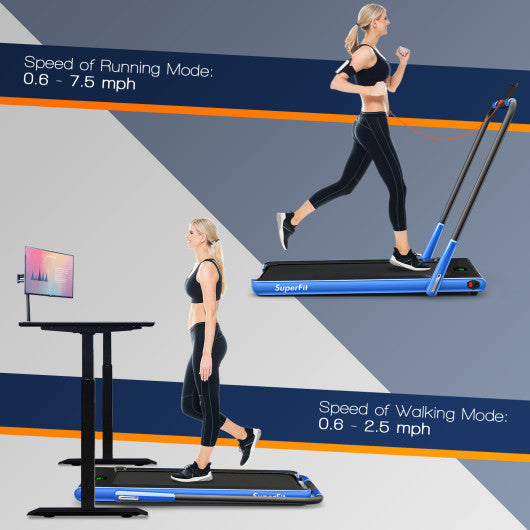 2-in-1 Folding Treadmill with Remote Control and LED Display-Blue