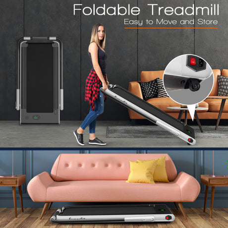 2-in-1 Folding Treadmill with Remote Control and LED Display-Silver