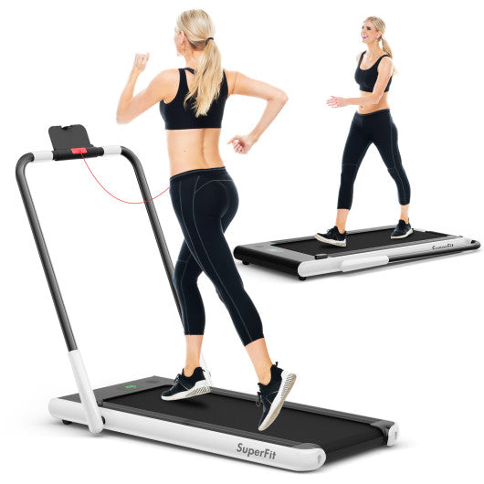 2-in-1 Folding Treadmill with Remote Control and LED Display-White