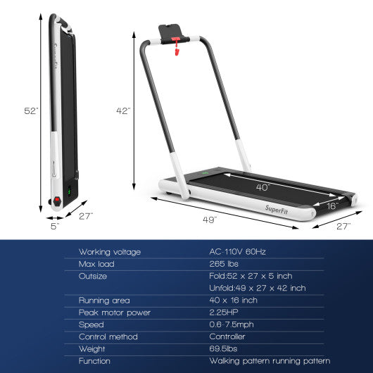 2-in-1 Folding Treadmill with Remote Control and LED Display-White