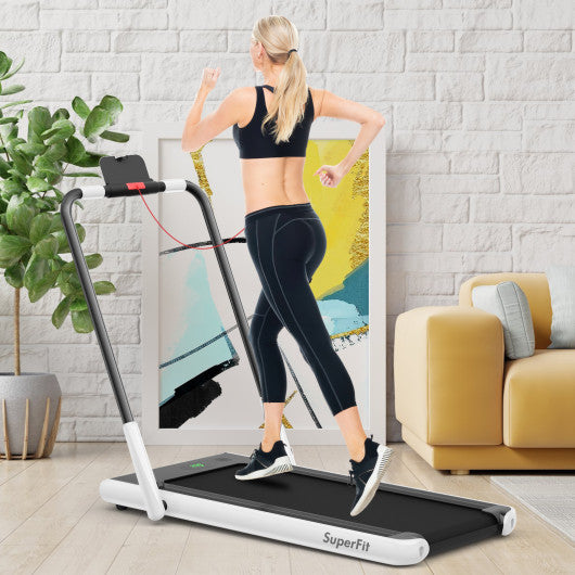 2-in-1 Folding Treadmill with Remote Control and LED Display-White