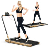 2-in-1 Folding Treadmill with Remote Control and LED Display-Golden