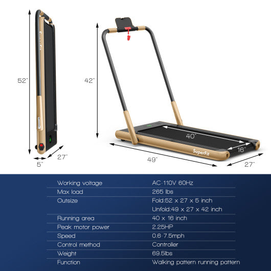 2-in-1 Folding Treadmill with Remote Control and LED Display-Golden