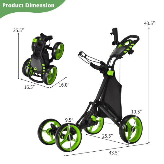 Golf Push Pull Cart with Foot Brake-Green