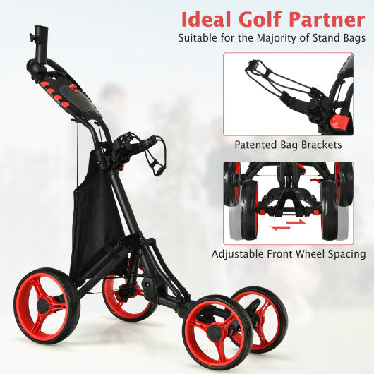 Golf Push Pull Cart with Foot Brake-Red