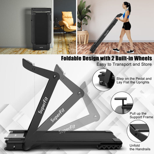 4.0HP Foldable Electric Treadmill Jogging Machine with Speaker LED-Black