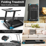 Folding Electric Compact Walking Treadmill with APP Control Speaker-Blue