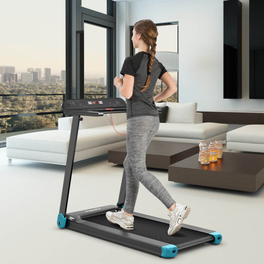 Folding Electric Compact Walking Treadmill with APP Control Speaker-Blue