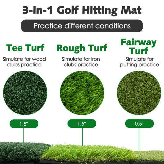 3-in-1 Golf Hitting Mats with 3 Rubber Tees