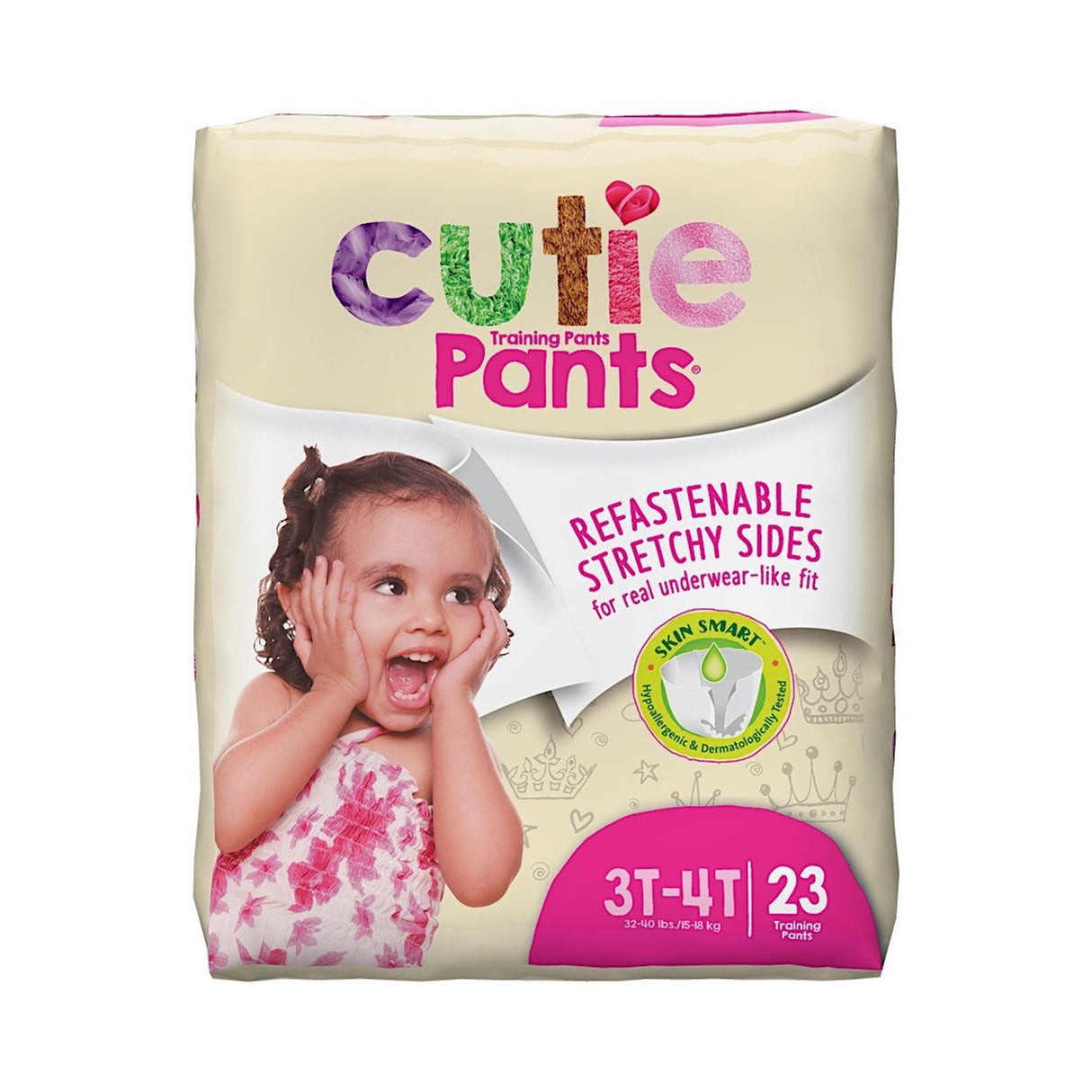 Cutie Pants® Training Pants, Female, Toddler, Disposable, Heavy Absorbency, Pink Princess Print, 3T to 4T, 32 – 40 lbs