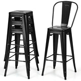 30" Height Set of 4 High Back Metal Industrial Bar Stools-Black