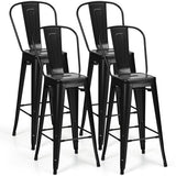 30" Height Set of 4 High Back Metal Industrial Bar Stools-Black