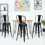 30" Height Set of 4 High Back Metal Industrial Bar Stools-Black