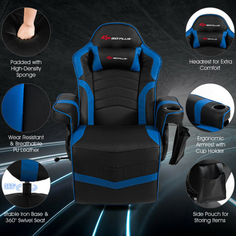 Ergonomic High Back Massage Gaming Chair with Pillow-Blue